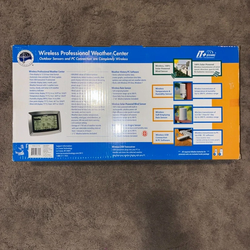 La Crosse Technology Wireless Professional Weather Center WS-2813U-IT  New